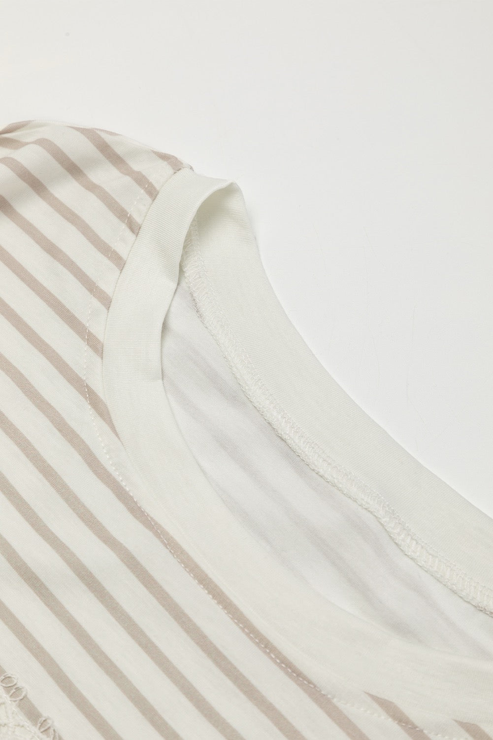 TAN STRIPED LACE RUFFLE SLEEVE TOP