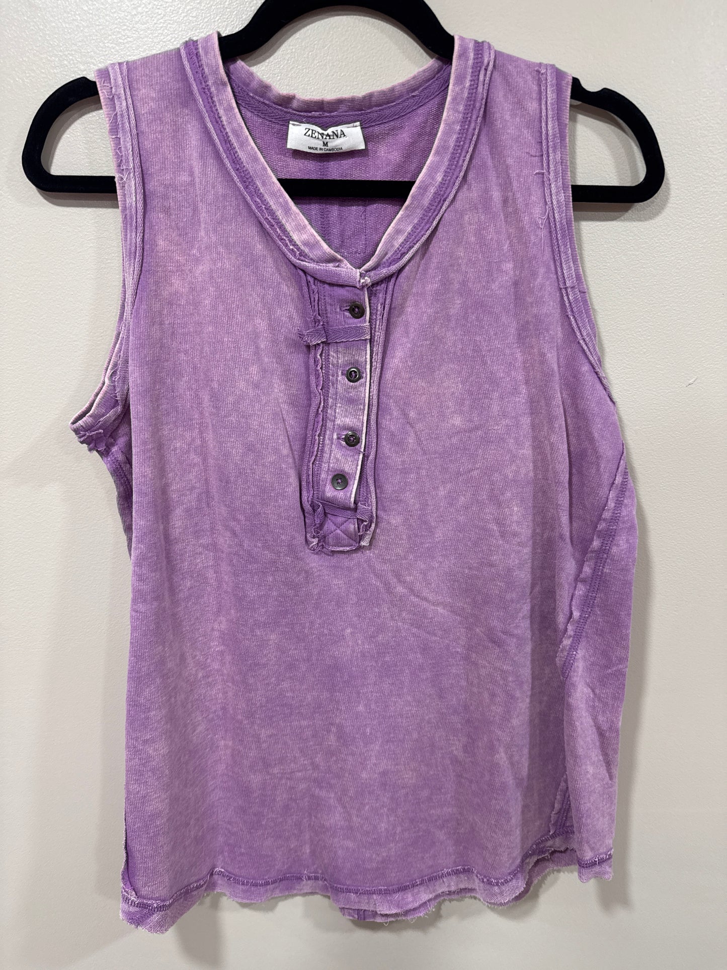 PURPLE ACID WASH BUTTON TANK SIZE MEDIUM