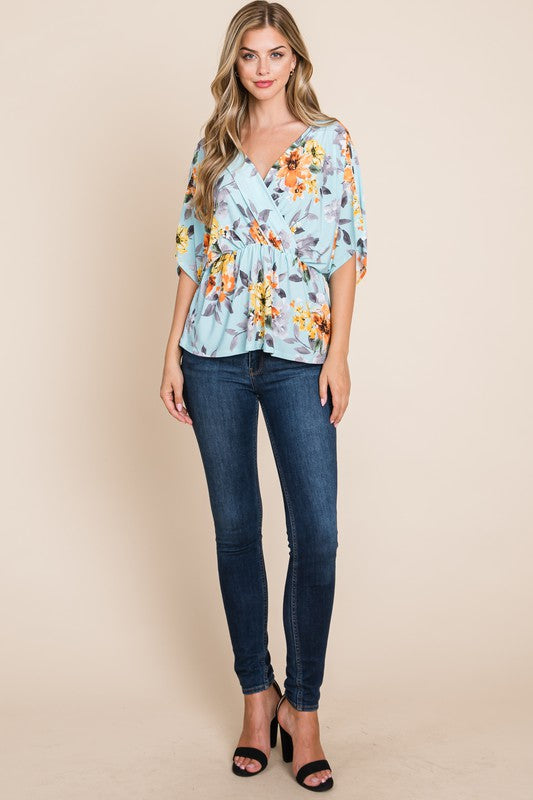 SKY BLUE FLORAL WRAP TUNIC