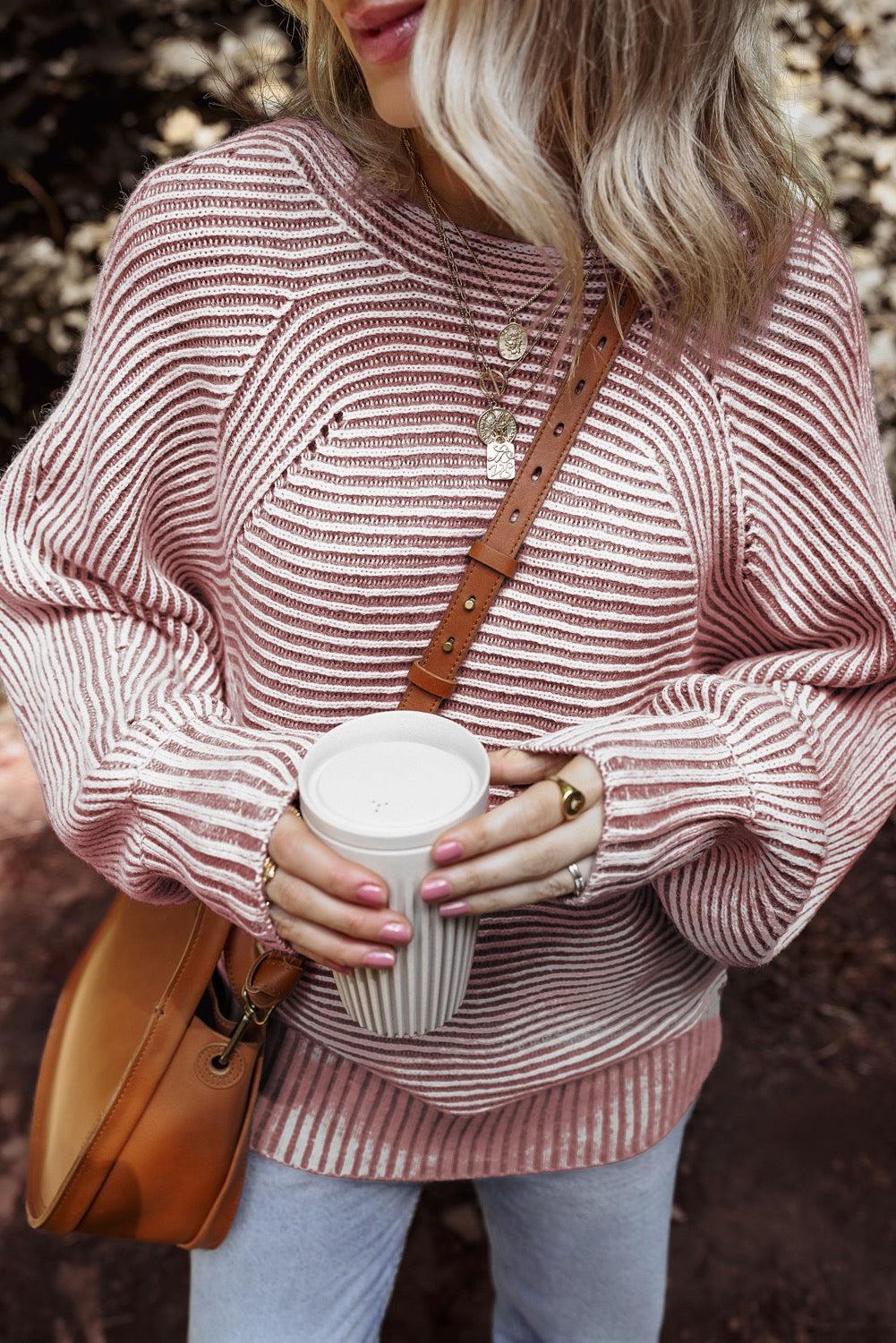 PREORDER RED DAHLIA STRIPED RIBBED KNIT BOATNECK BAGGY SWEATER