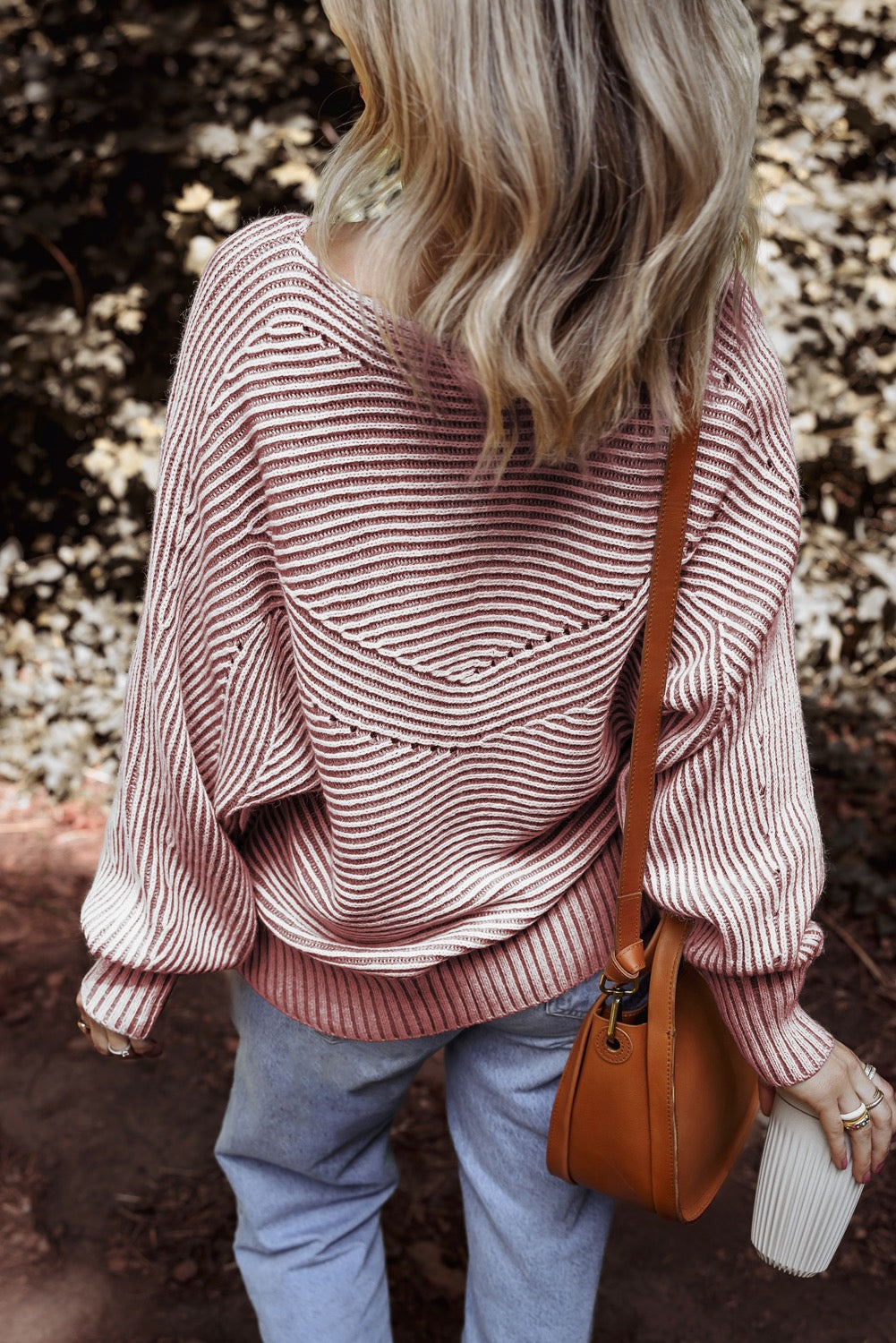 PREORDER RED DAHLIA STRIPED RIBBED KNIT BOATNECK BAGGY SWEATER