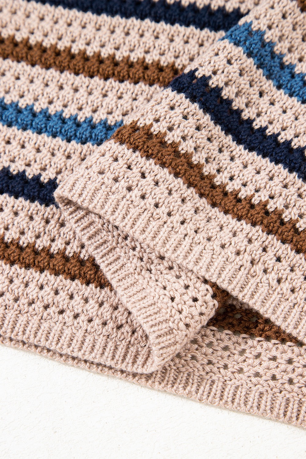 MULTICOLOR STRIPED KNITTED DROP SHOULDER ROUND NECK SWEATER