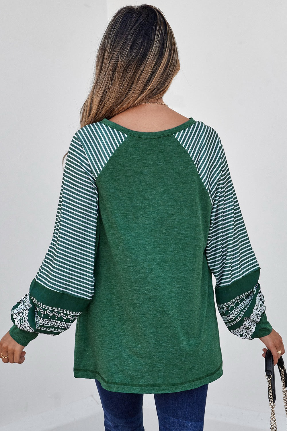 PREORDER DEEP GREEN RAGLAN STRIPED LOOSE SLEEVE TOP