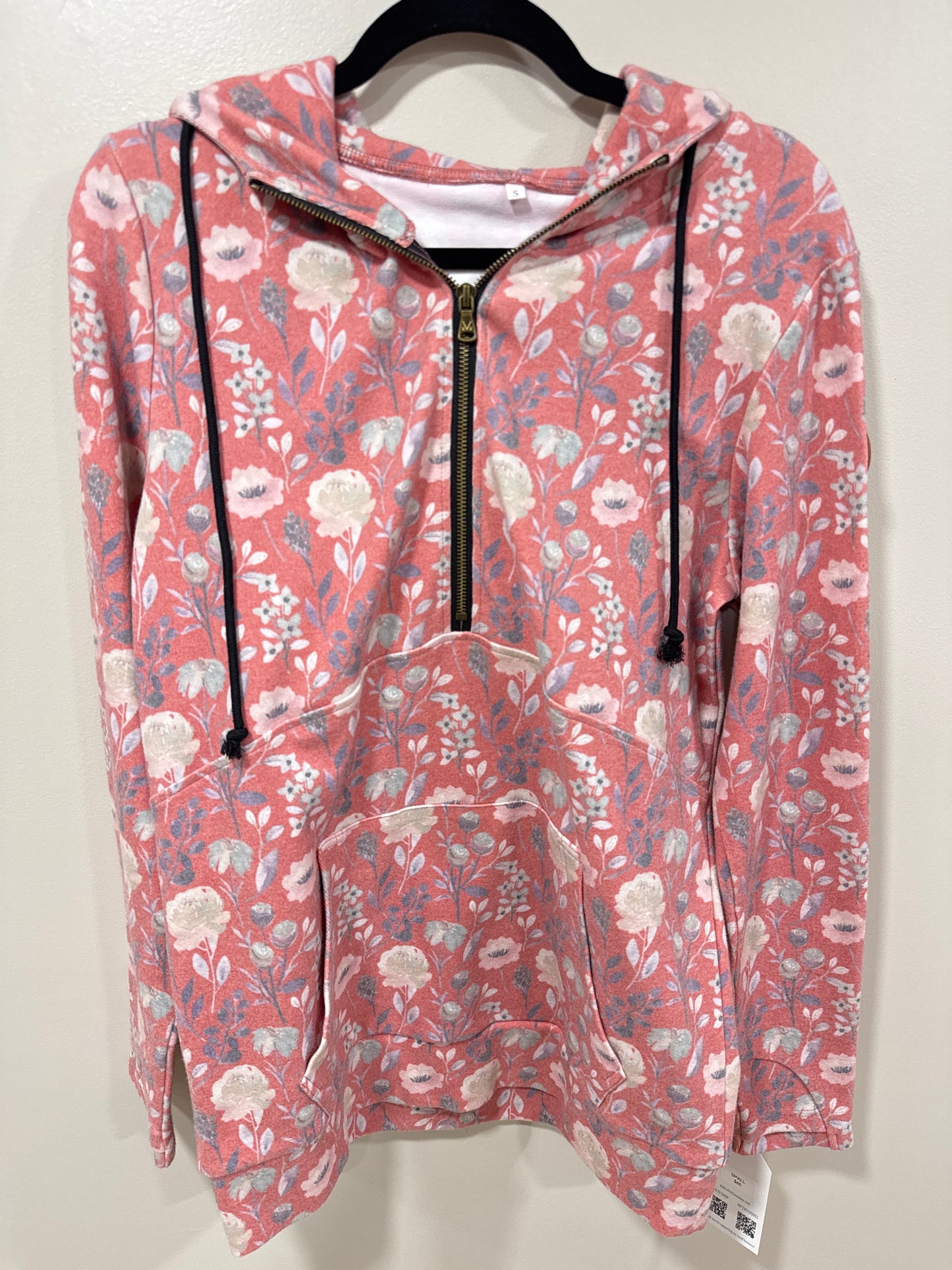 MICHELLE MAE ORANGE FLORAL HALF ZIP HOODIE