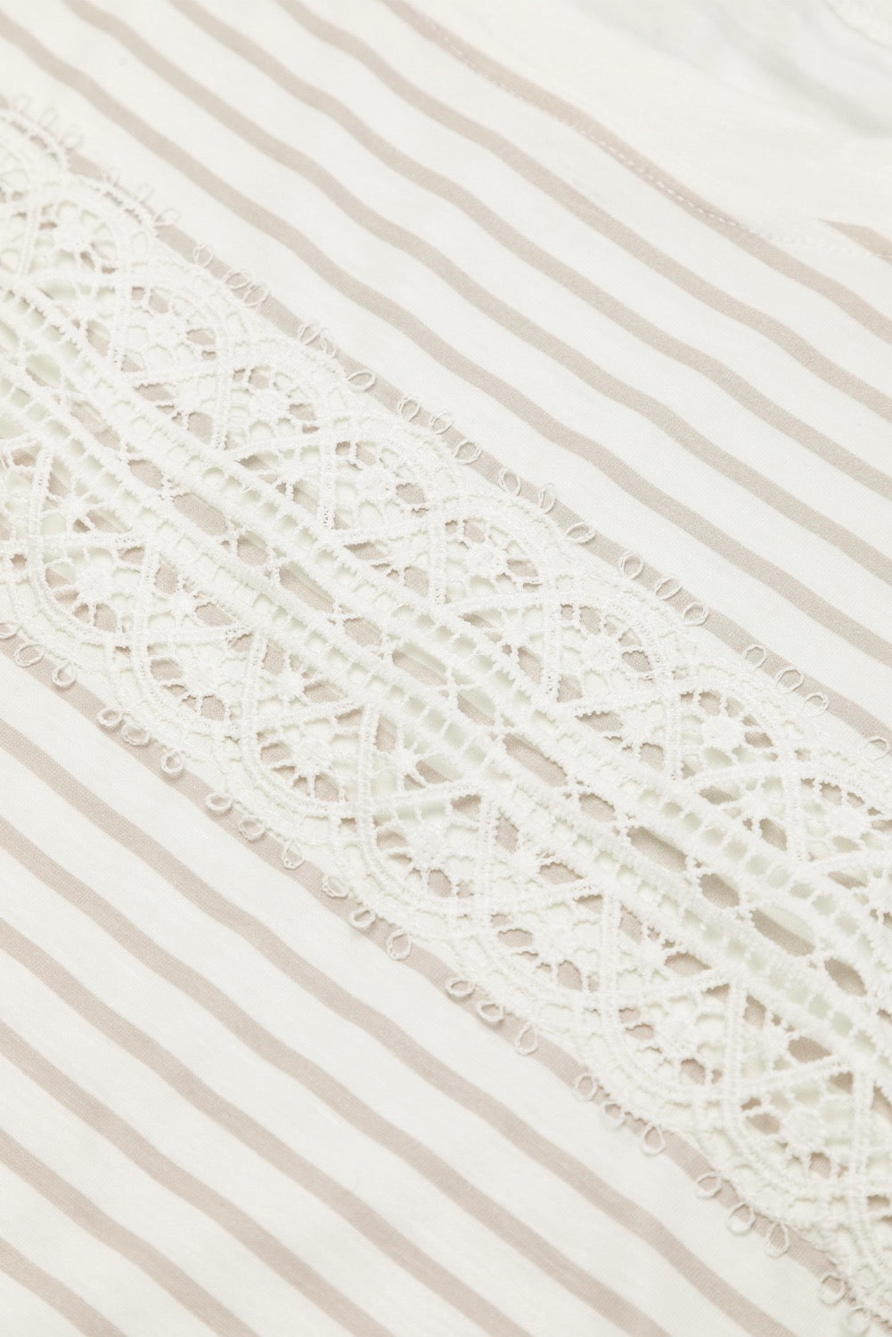TAN STRIPED LACE RUFFLE SLEEVE TOP