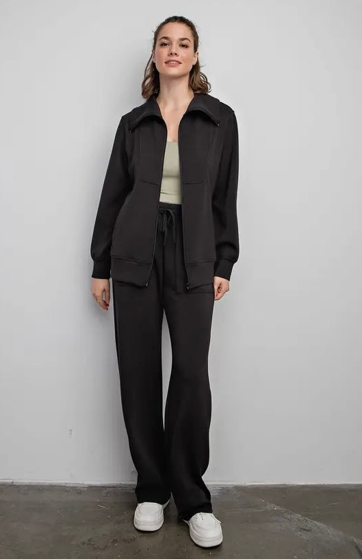 BLACK MODAL POLY FULL ZIP JACKET