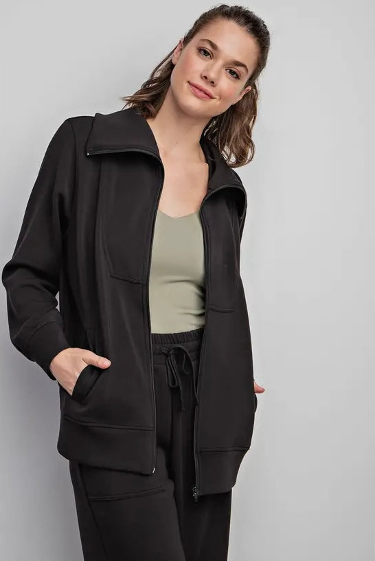 BLACK MODAL POLY FULL ZIP JACKET
