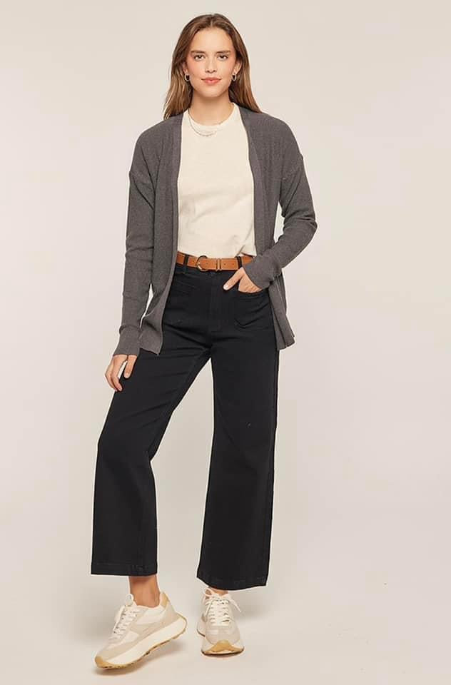 CHARCOAL WAFFLE TEXTURED SOFT TOUCH SWEATER CARDIGAN