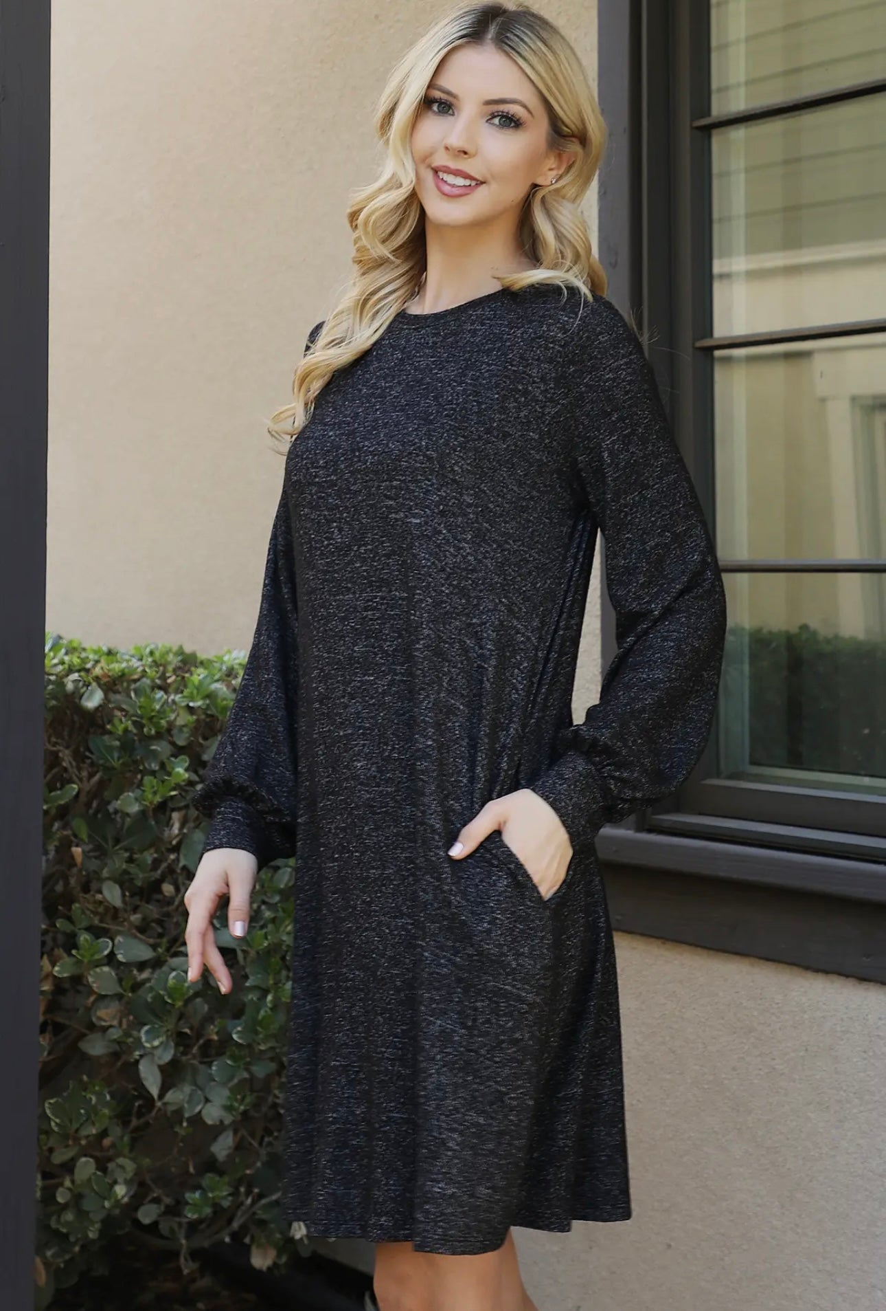 BLACK 2 TONE HACCI BRUSHED DRESS