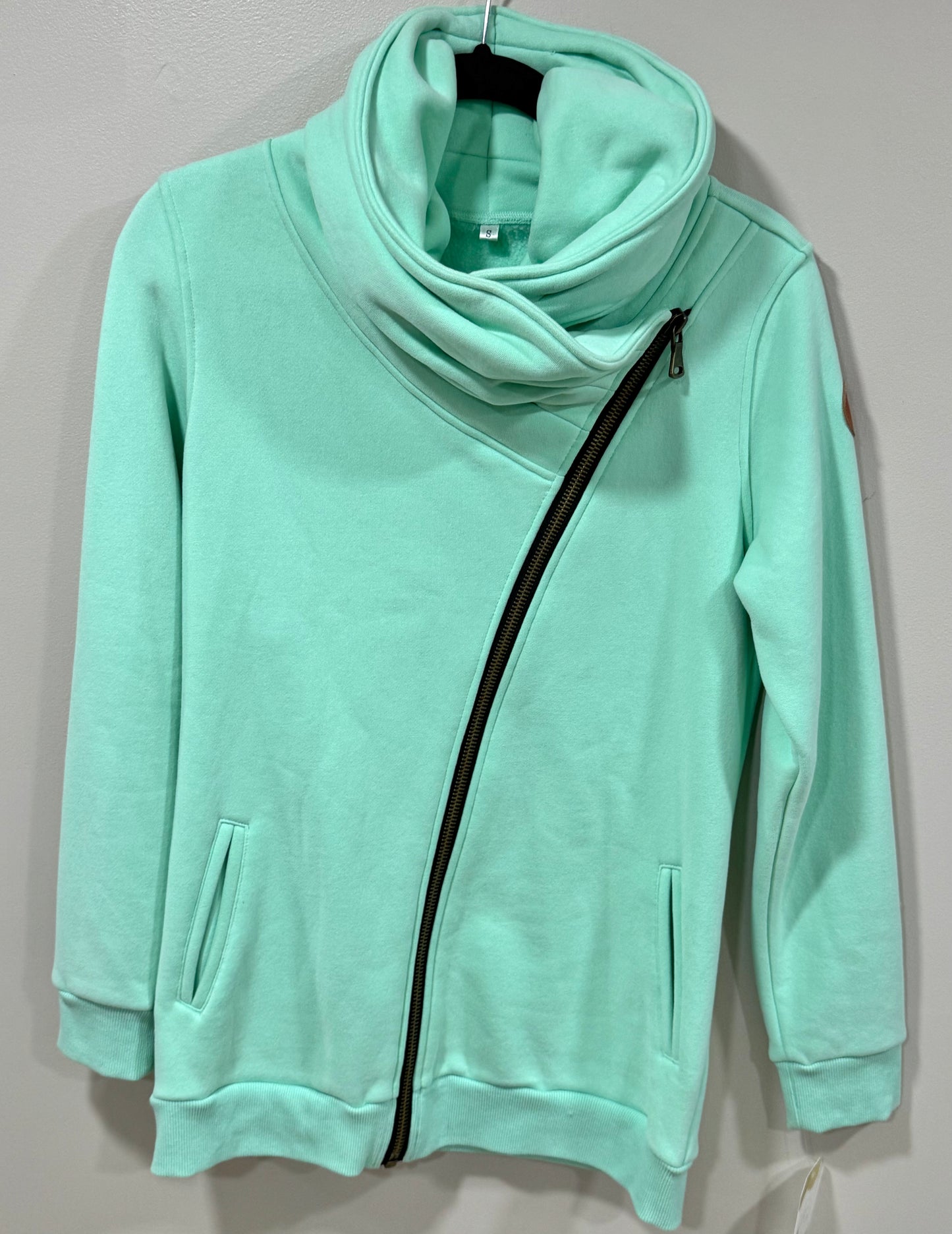 MICHELLE MAE MINT COWLNECK SWEATSHIRT FULL ZIP JACKET