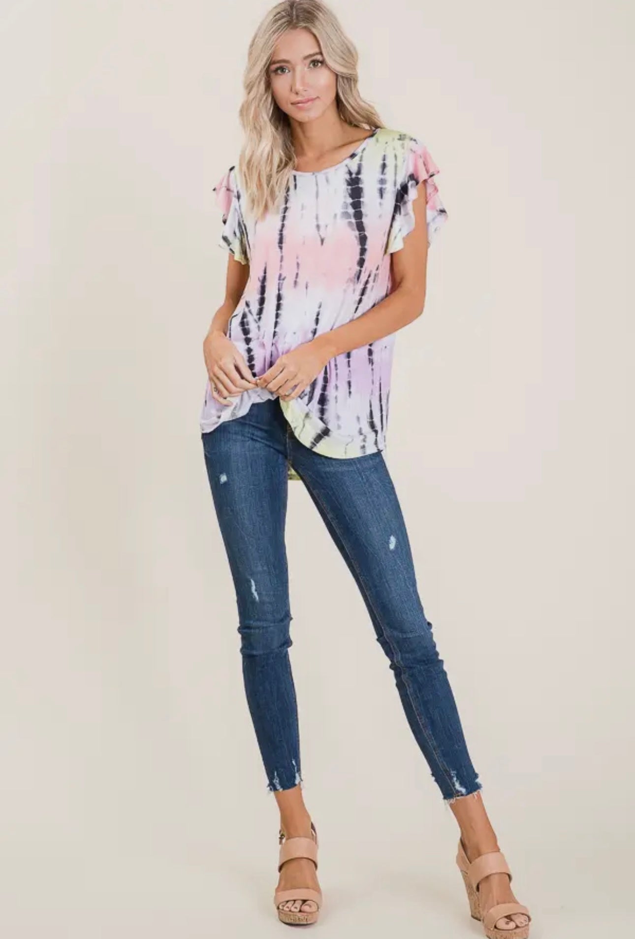 TIE DYE RUFFLE TOP