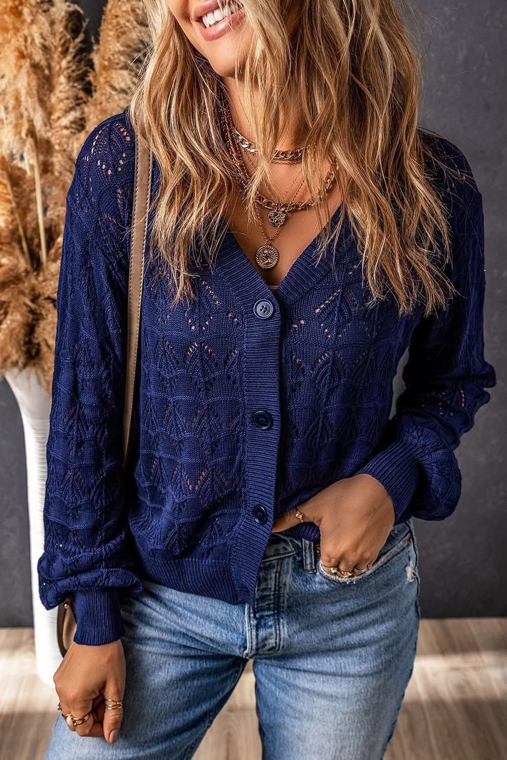 PREORDER BLUE LIGHTWEIGHT HOLLOW CARDIGAN