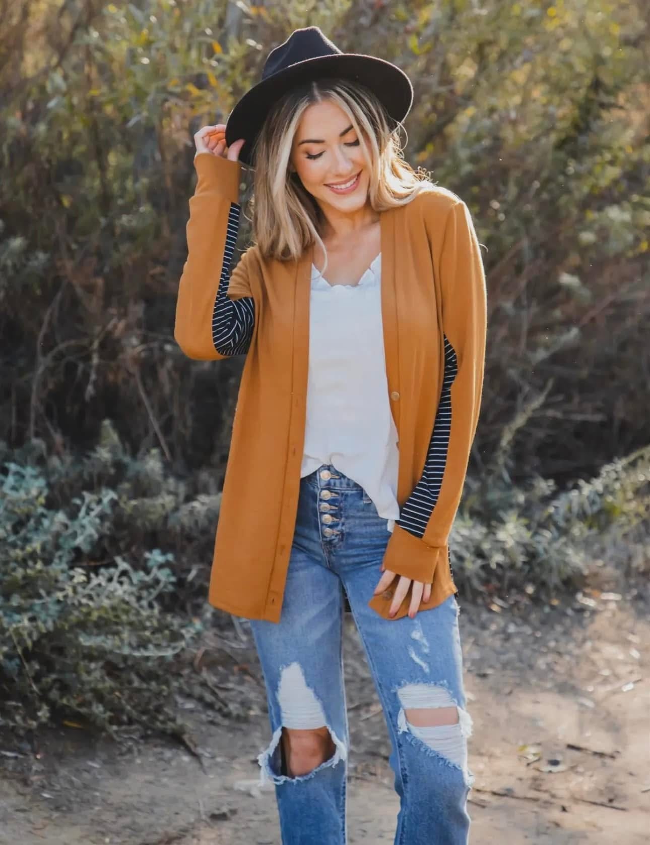 AMELIA BLACK STRIPED CONTRAST CARDIGAN