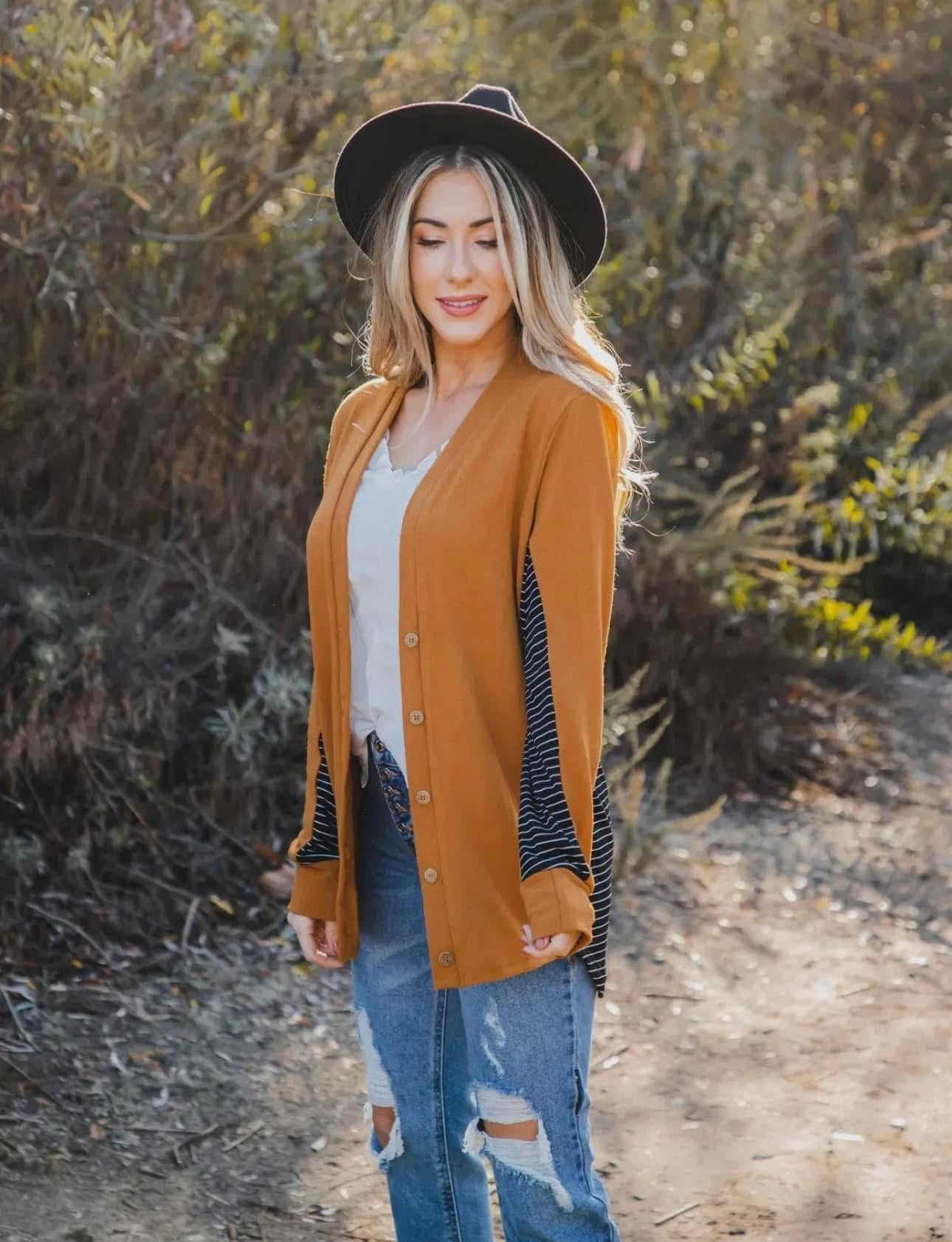 AMELIA BLACK STRIPED CONTRAST CARDIGAN