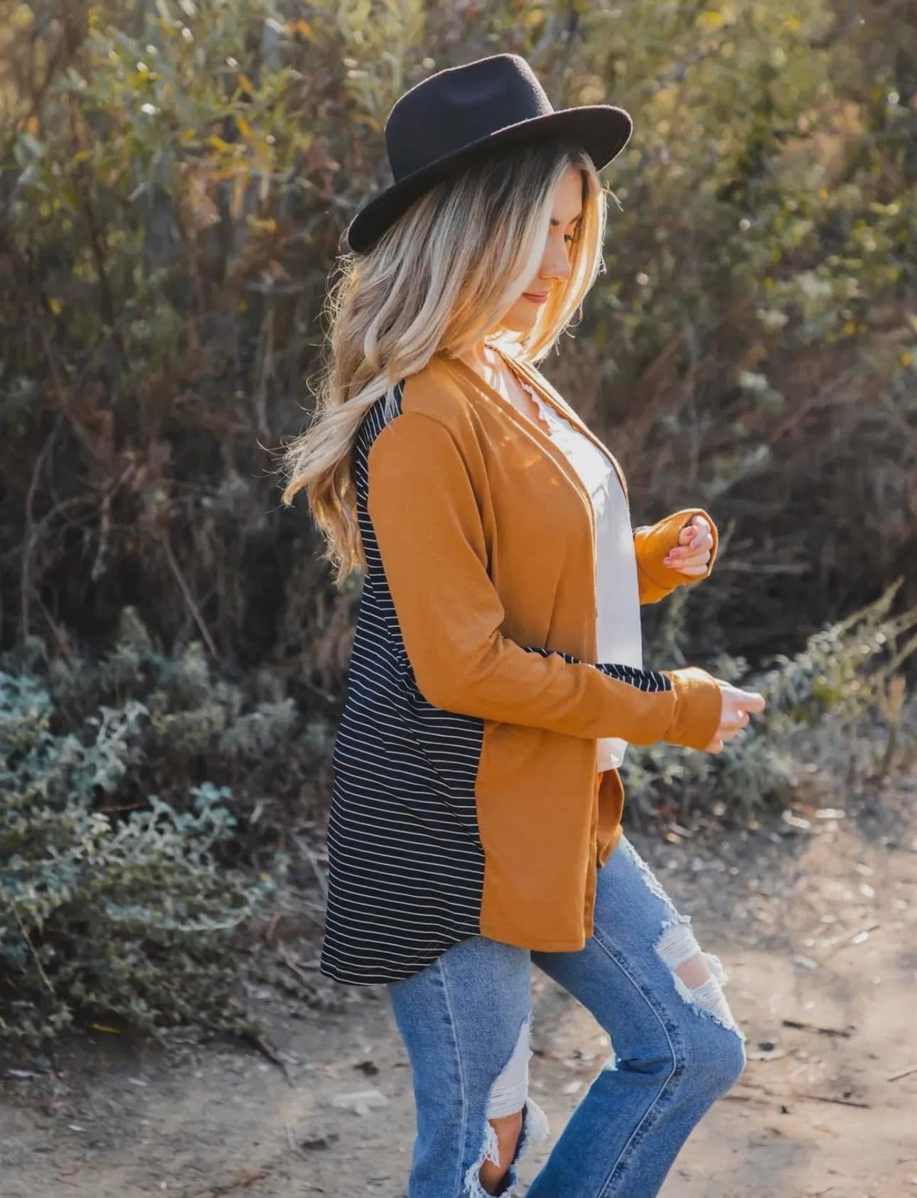 AMELIA BLACK STRIPED CONTRAST CARDIGAN