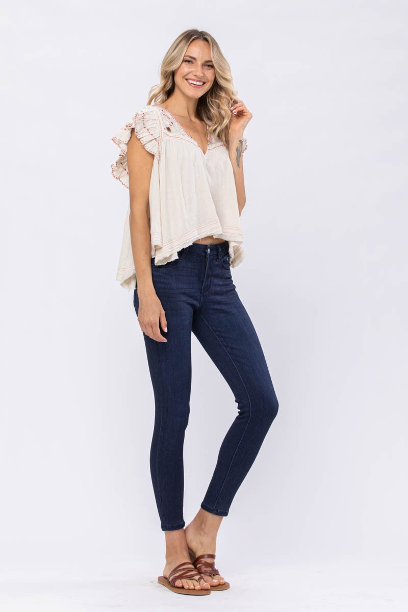 JUDY BLUE MID-RISE DARK SKINNY DENIM