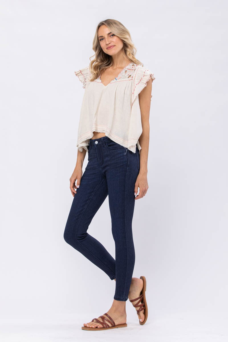 JUDY BLUE MID-RISE DARK SKINNY DENIM