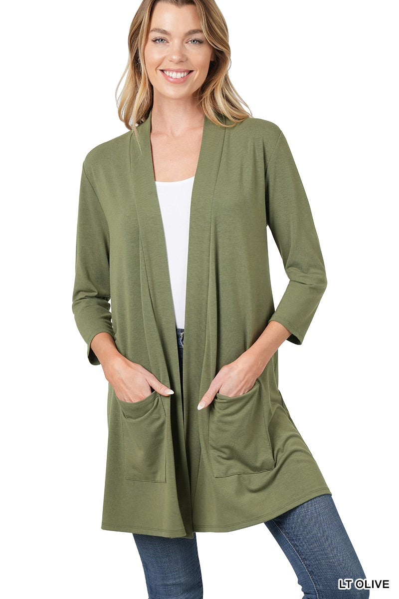 3/4 SLEEVE SLOUCHY POCKET CARDIGAN (multiple colors)