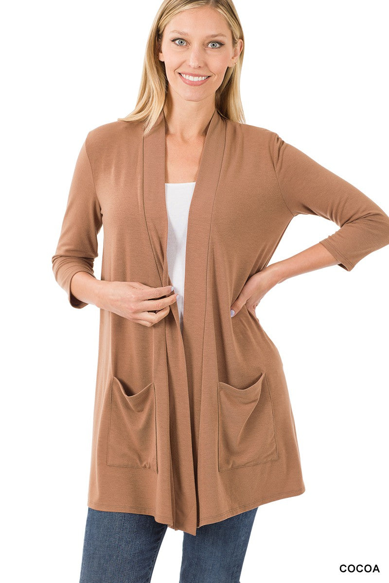 3/4 SLEEVE SLOUCHY POCKET CARDIGAN