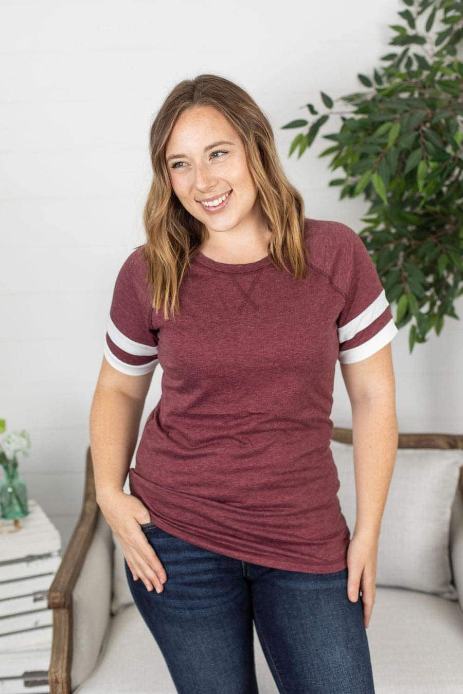 MICHELLE MAE BURGUNDY VARSITY T
