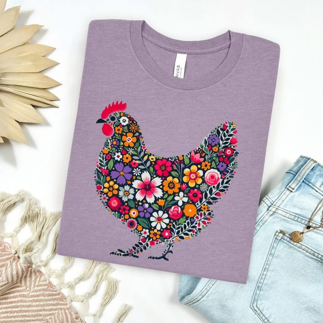 FLORAL CHICKEN SHORT SLEEVE T- Size Medium