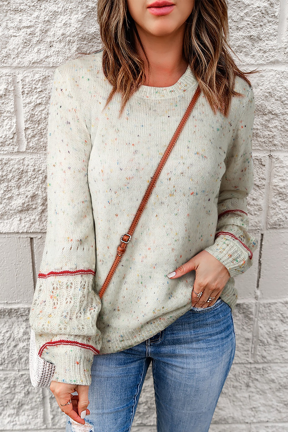 LIGHT CREAM COLOR SPECKLED SWEATER