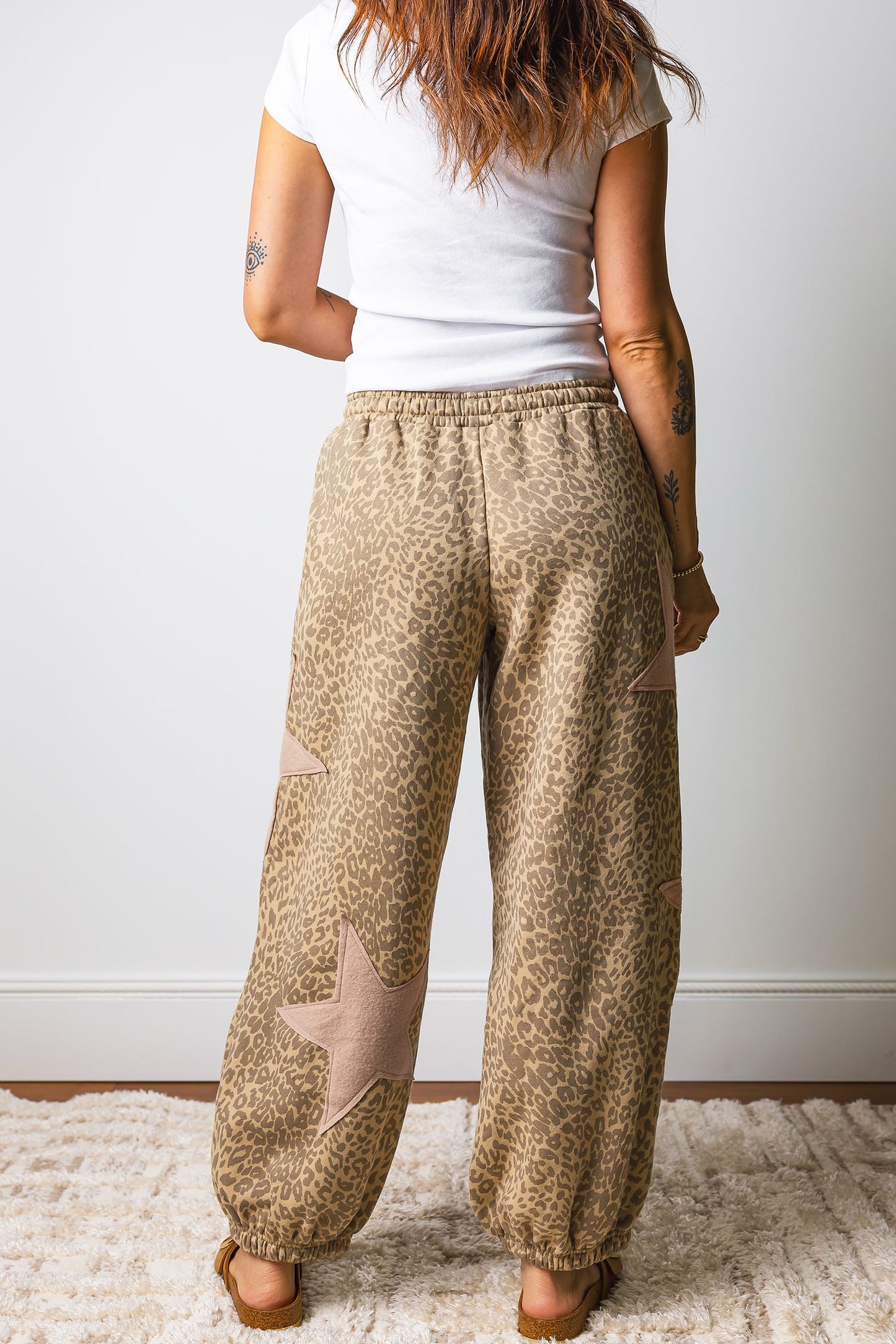 PREORDER BROWN LEOPARD STAR PATCH JOGGERS