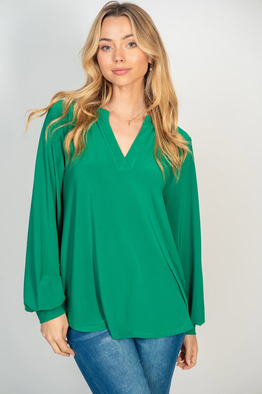 LONG SLEEVE MANDARIN COLLAR TOP (multiple colors available)
