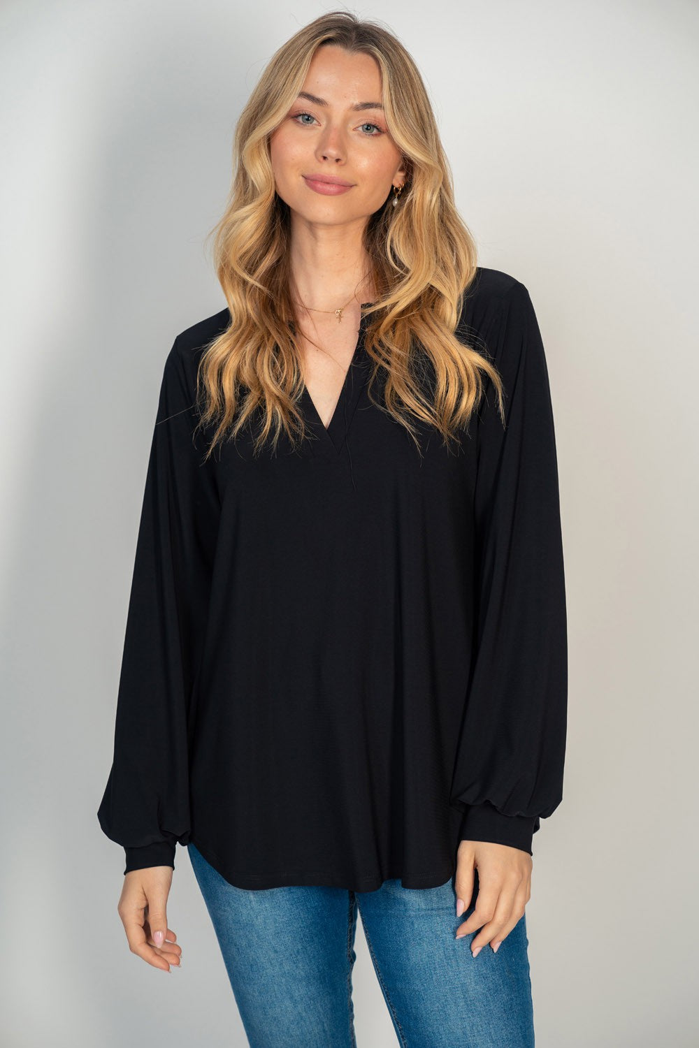 LONG SLEEVE MANDARIN COLLAR TOP (multiple colors available)