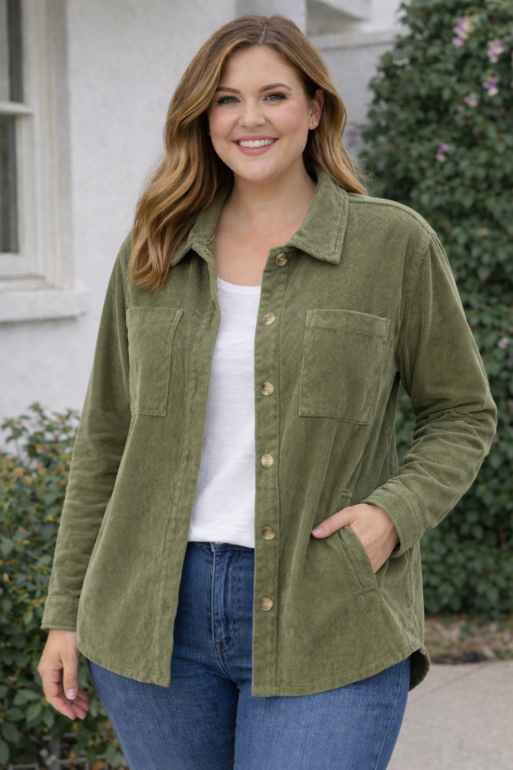 MICHELLE MAE CORDED BUTTON DOWN SHACKET
