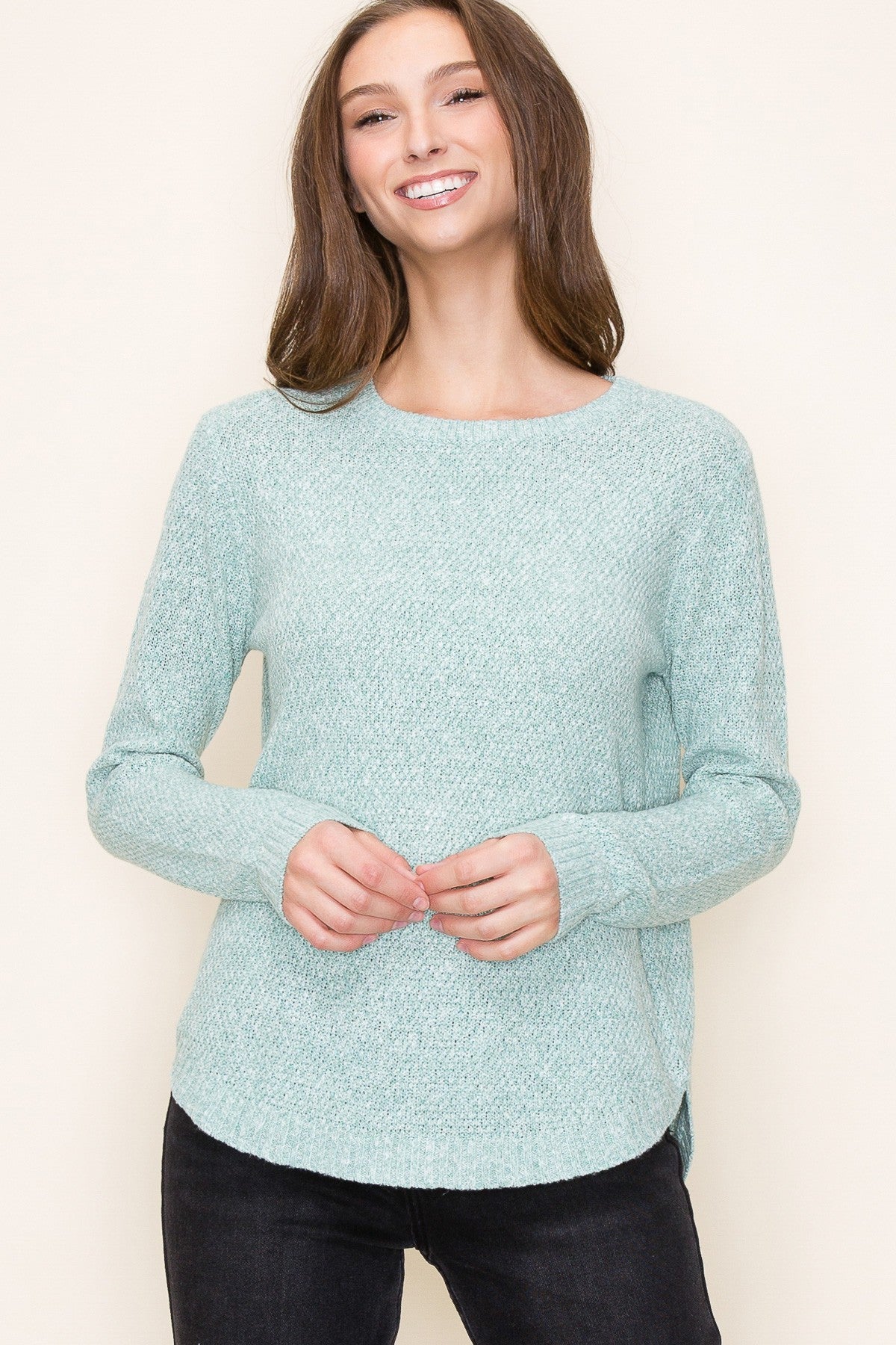 DARK MINT HIGH LOW KNIT SWEATER