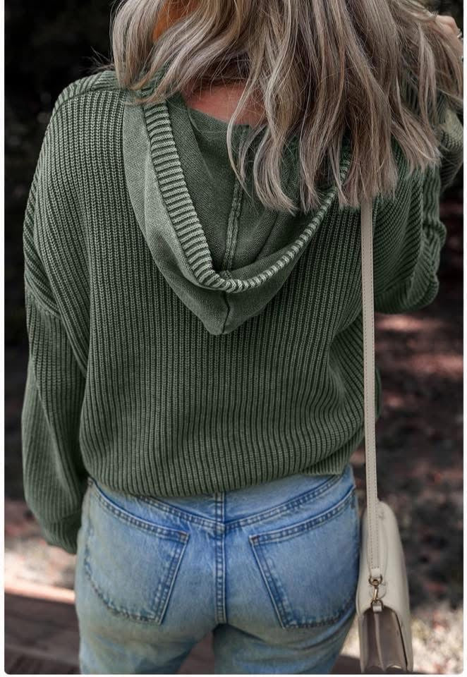 PREORDER GREEN MINERAL WASH HOODED SWEATER