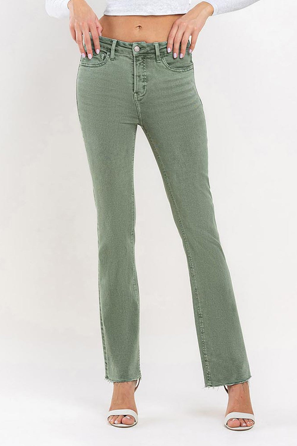 LOVERVET OLIVE MID-RISE BOOTCUT DENIM