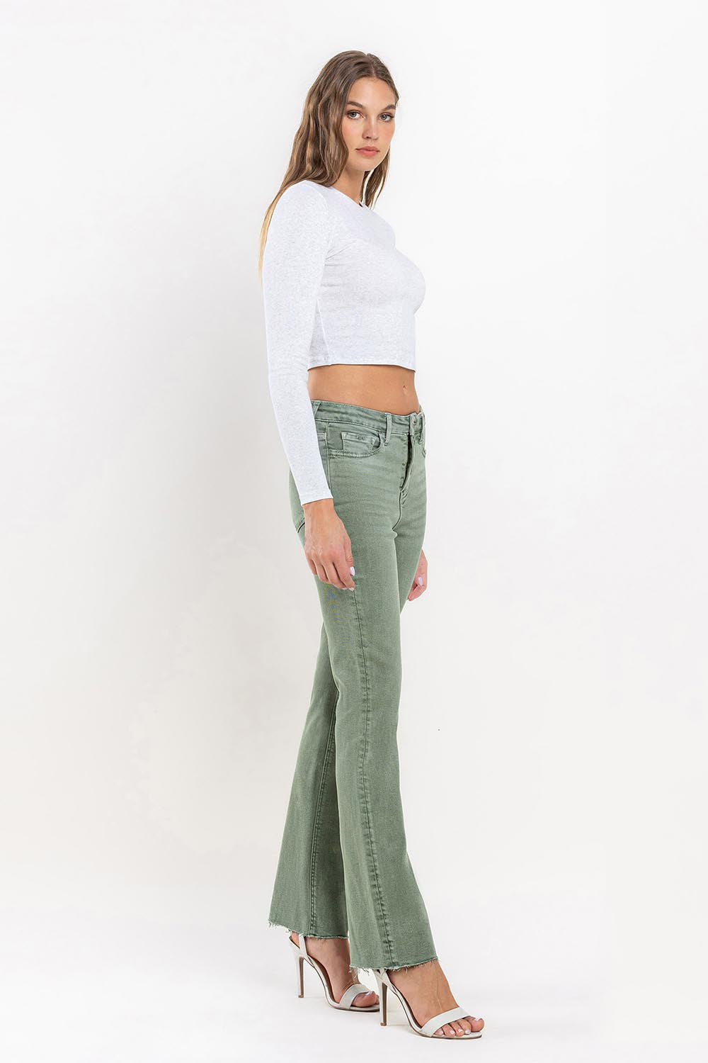 LOVERVET OLIVE MID-RISE BOOTCUT DENIM