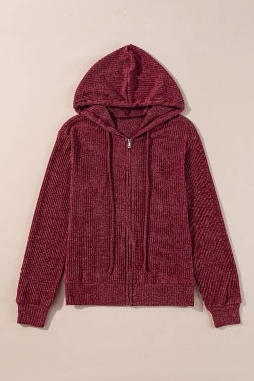 BURGUNDY FULL ZIP HOODED SWEATER