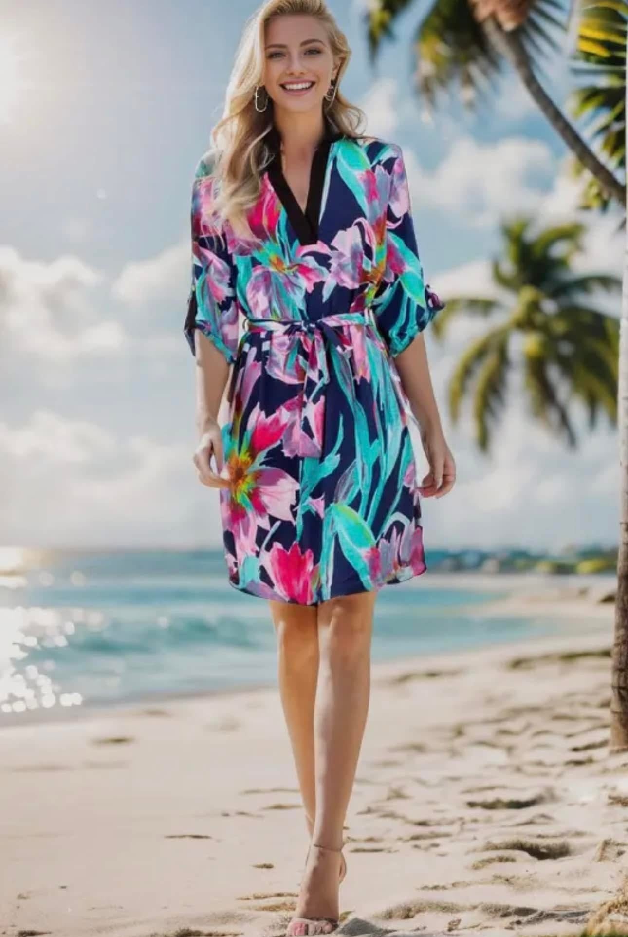 MANDARIN COLOR MULTI COLOR FLORAL DRESS