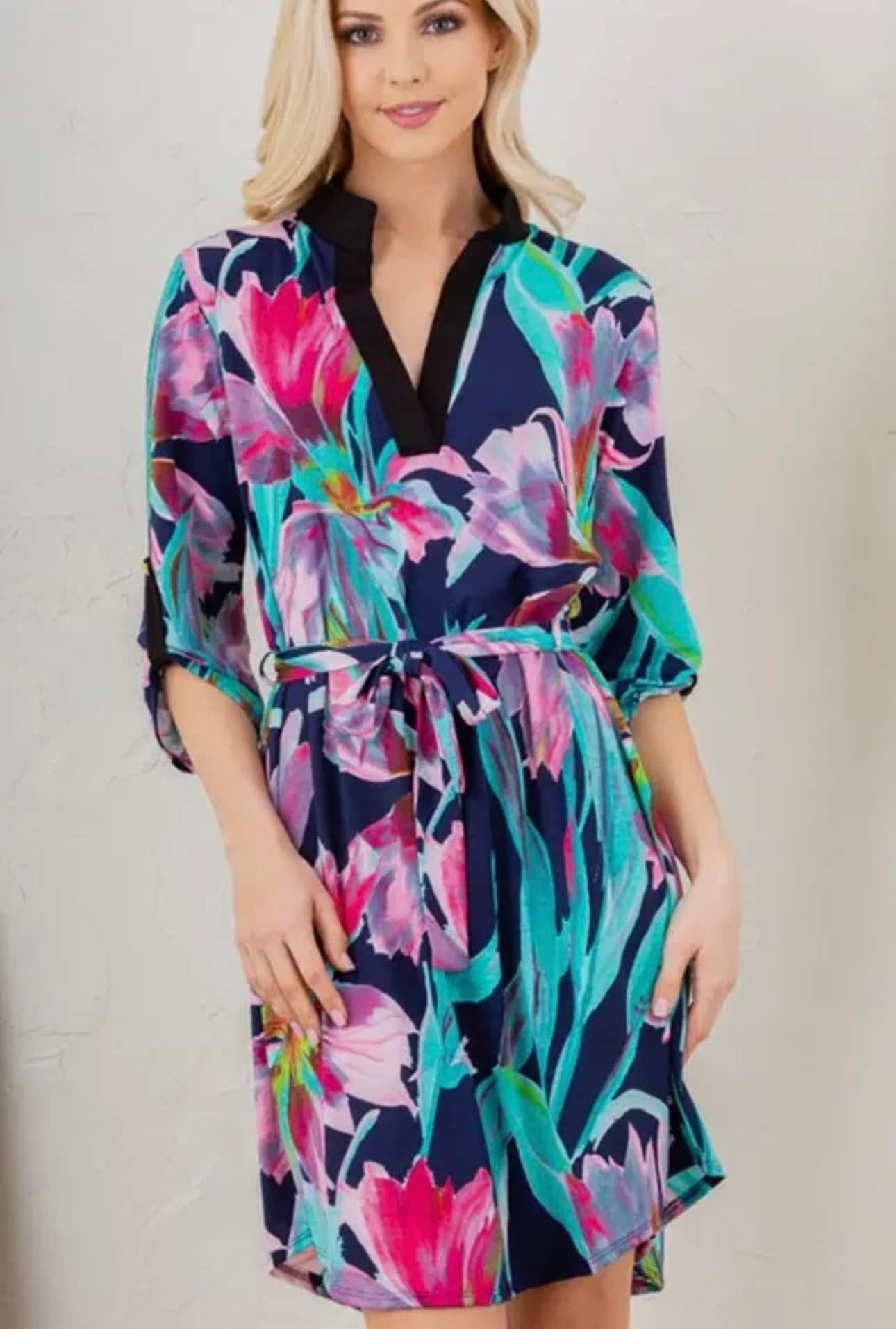 MANDARIN COLOR MULTI COLOR FLORAL DRESS