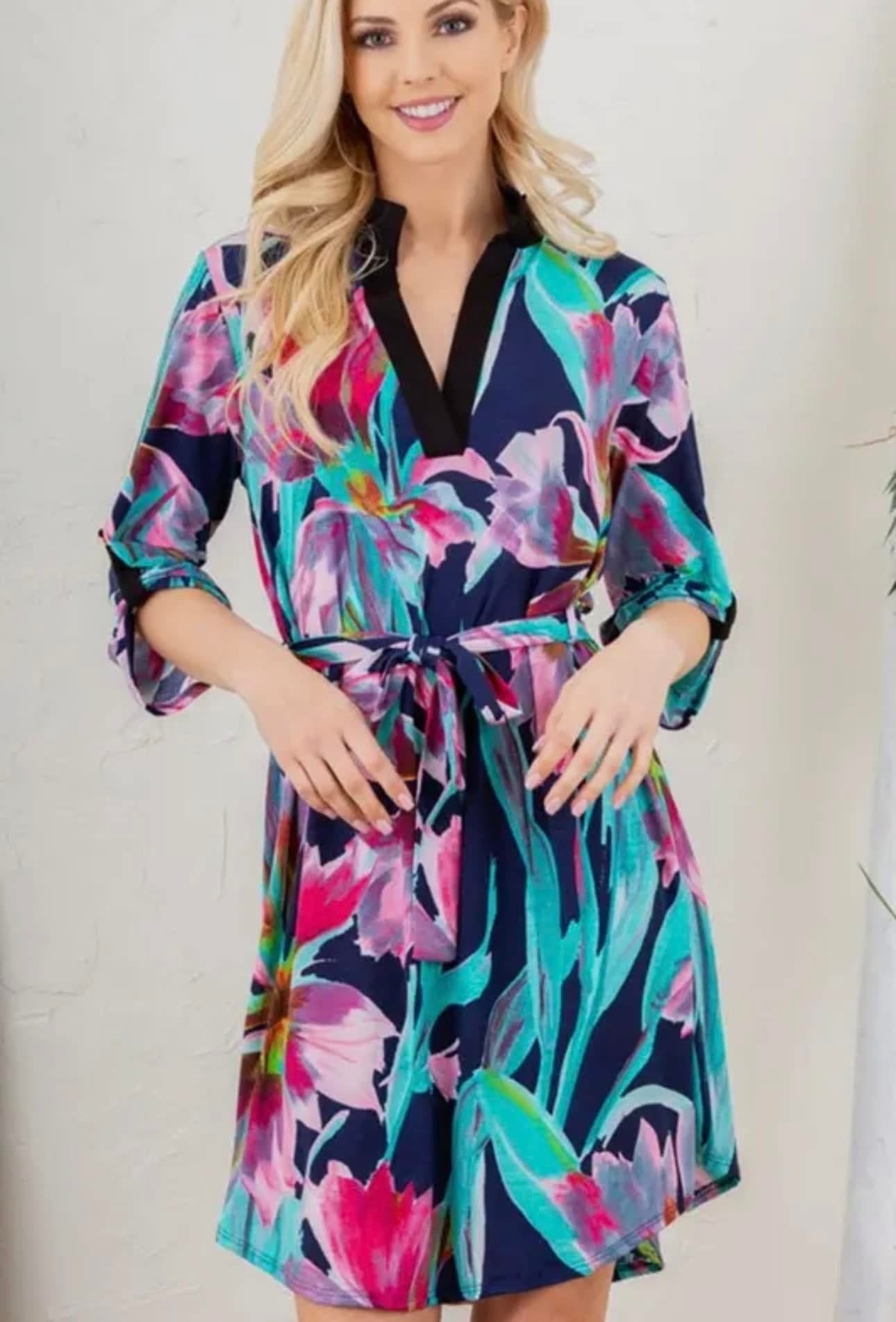 MANDARIN COLOR MULTI COLOR FLORAL DRESS