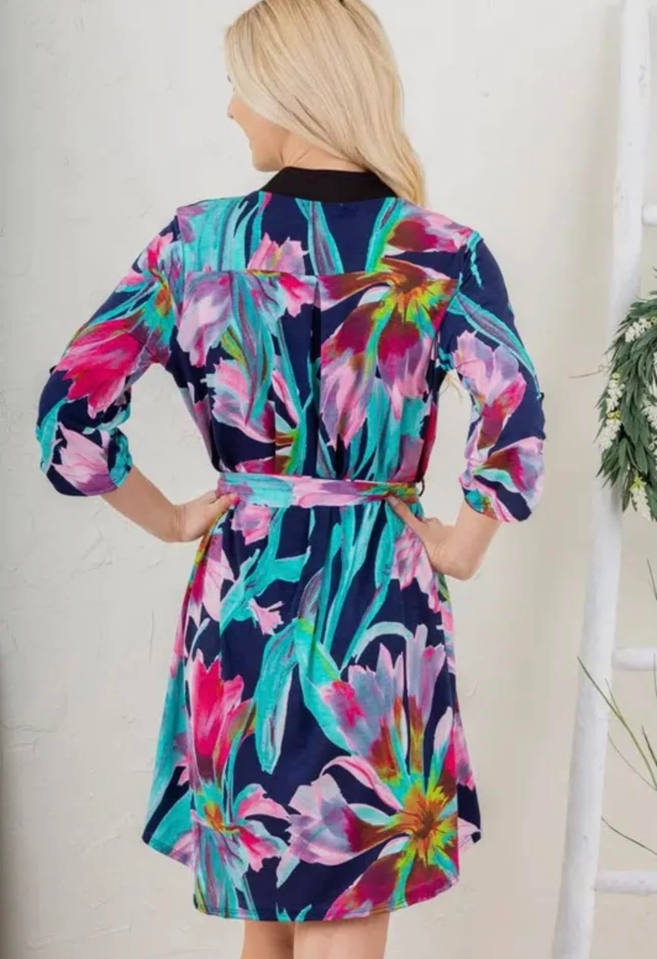 MANDARIN COLOR MULTI COLOR FLORAL DRESS