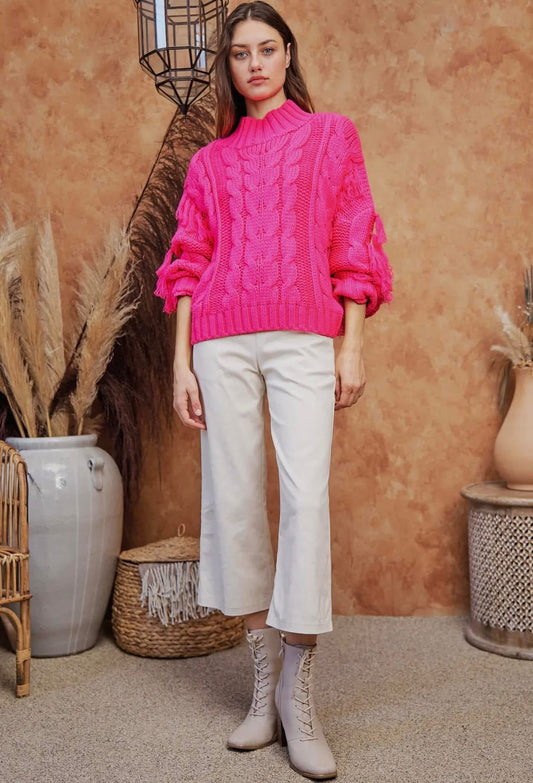FRINGE DETAIL HOT PINK SWEATER