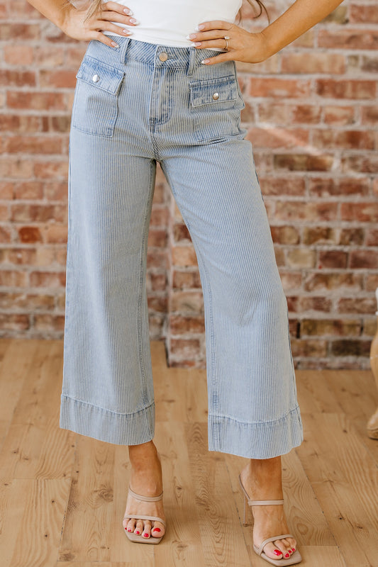 SKY BLUE STRIPE WIDE LEG JEANS
