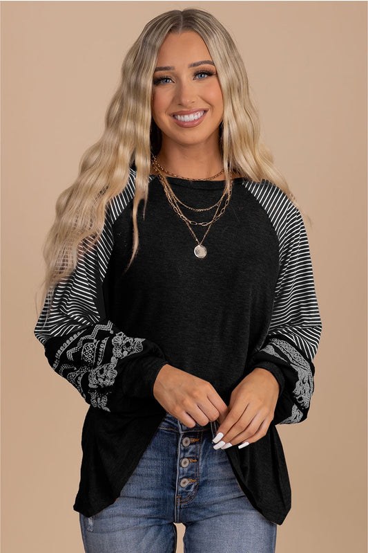PREORDER BLACK RAGLAN STRIPED LOOSE SLEEVE TOP
