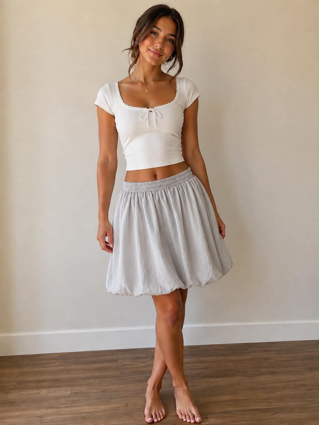 MICHELLE MAE LIGHT GRAY BUBBLE SKIRT WITH POCKETS