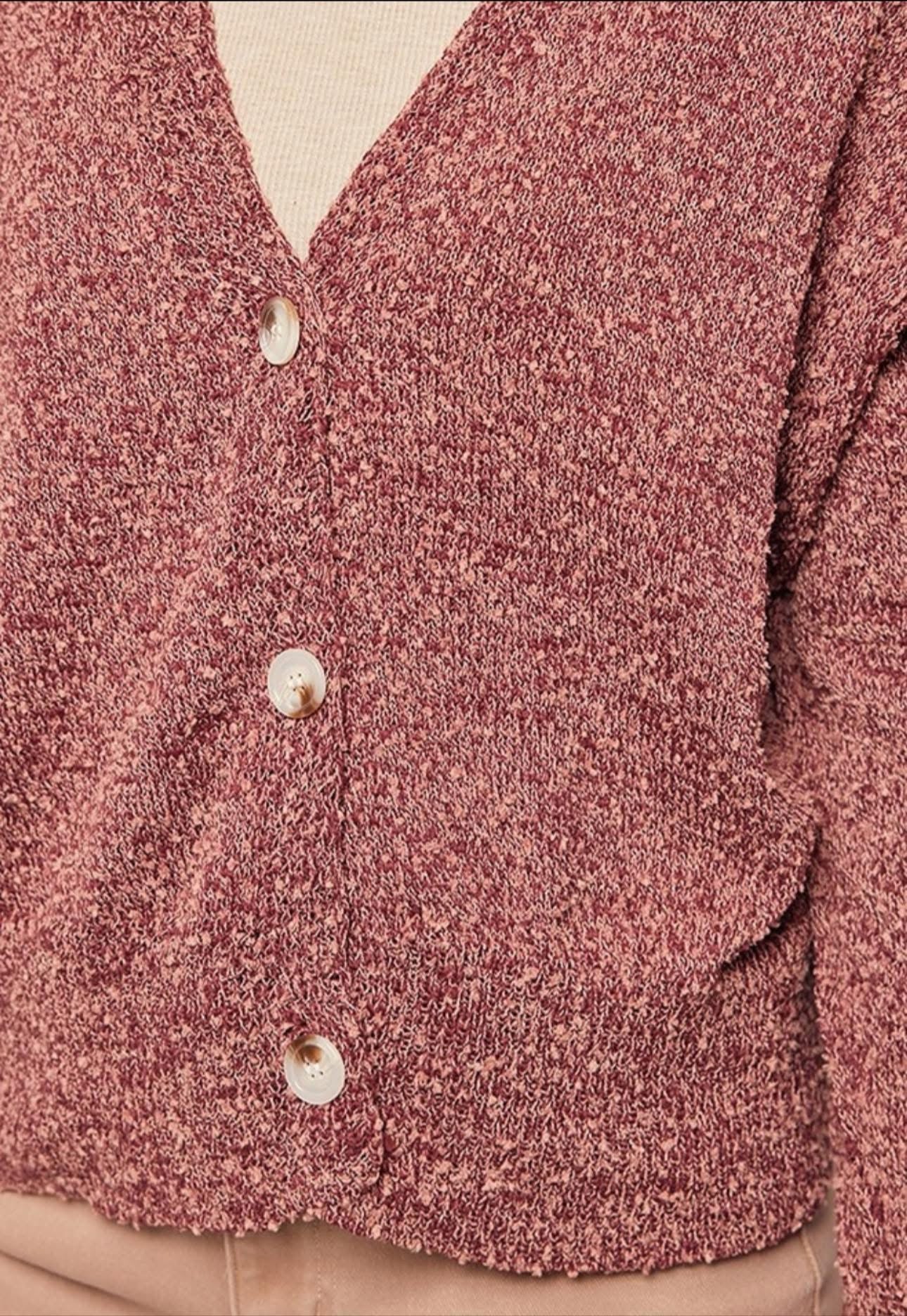 PLUM/DUSTY ROSE BUTTON FRONT DROP SHOULDER CARDIGAN