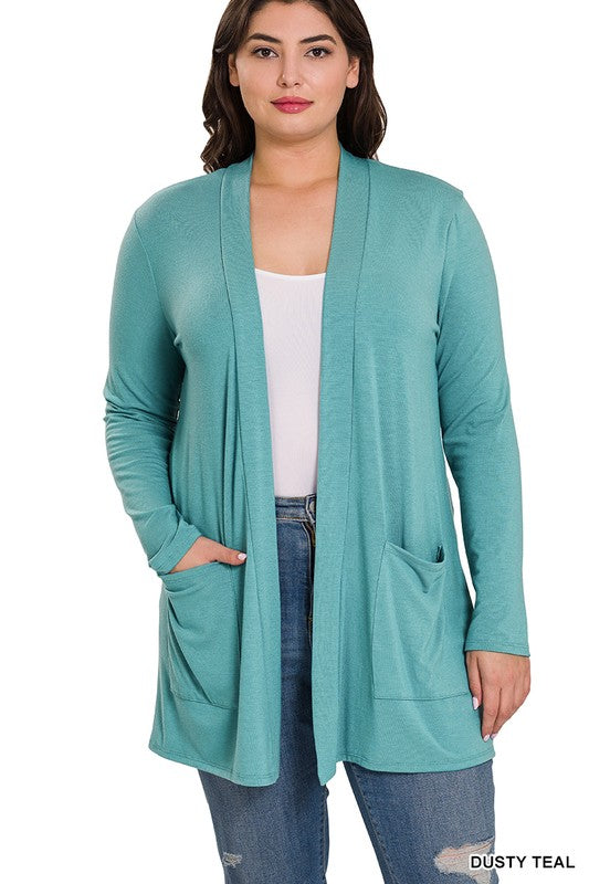 SLOUCHY POCKET OPEN CARDIGAN  (multiple colors available)