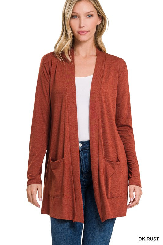 SLOUCHY POCKET OPEN CARDIGAN  (multiple colors available)