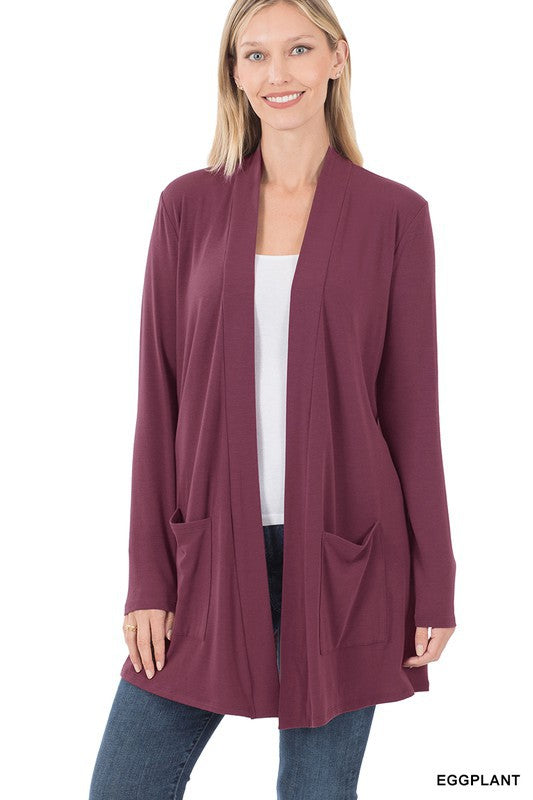 SLOUCHY POCKET OPEN CARDIGAN  (multiple colors available)