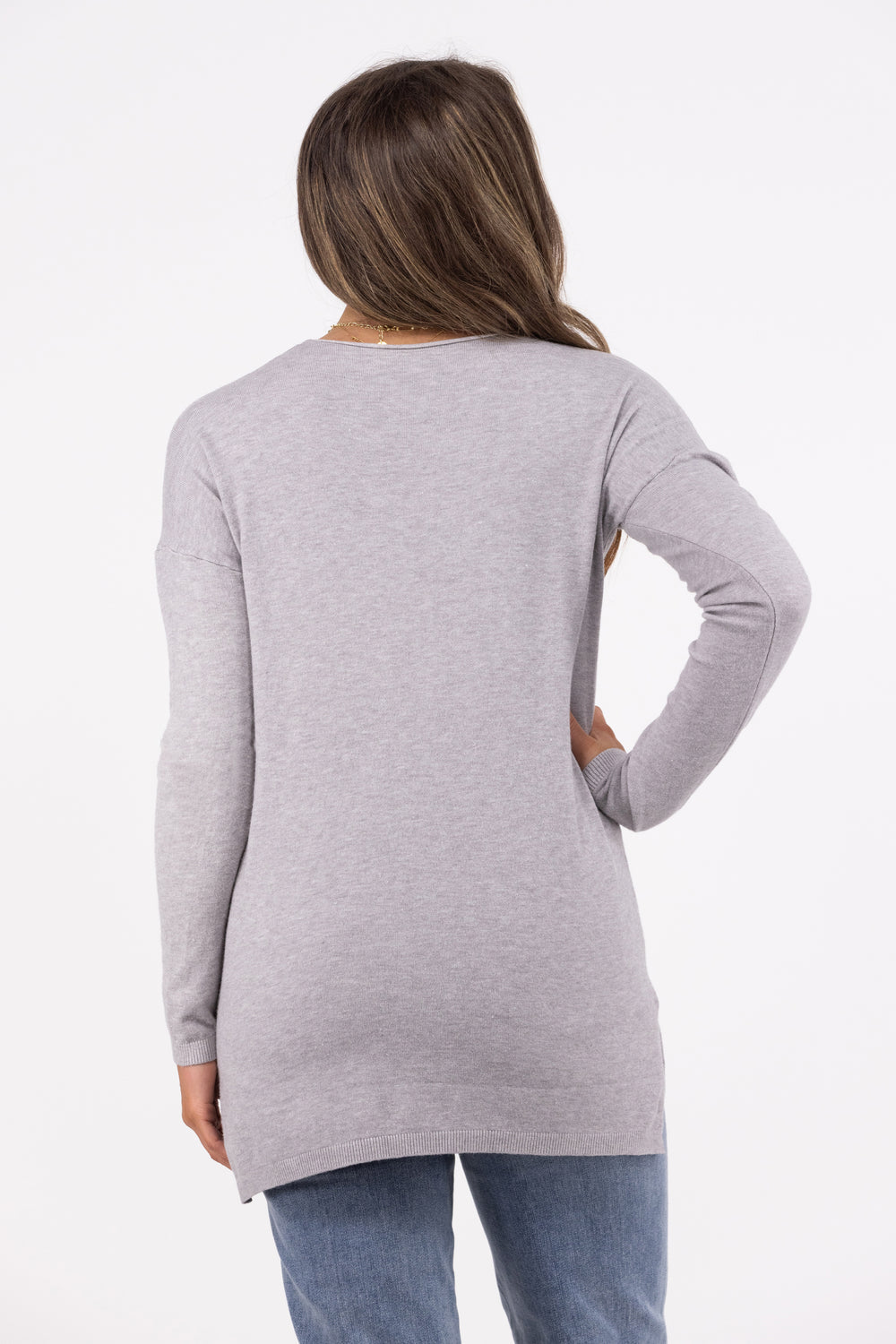 LIGHT GREY S/M LONG SLEEVE VNECK SWEATER