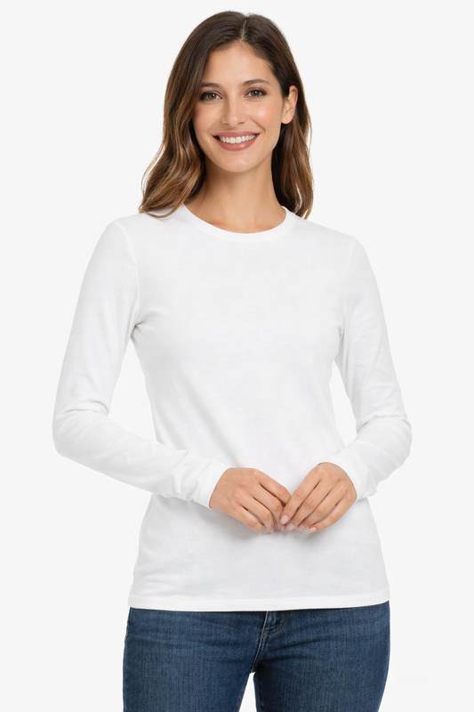 WHITE BRUSHED LONG SLEEVE TOP