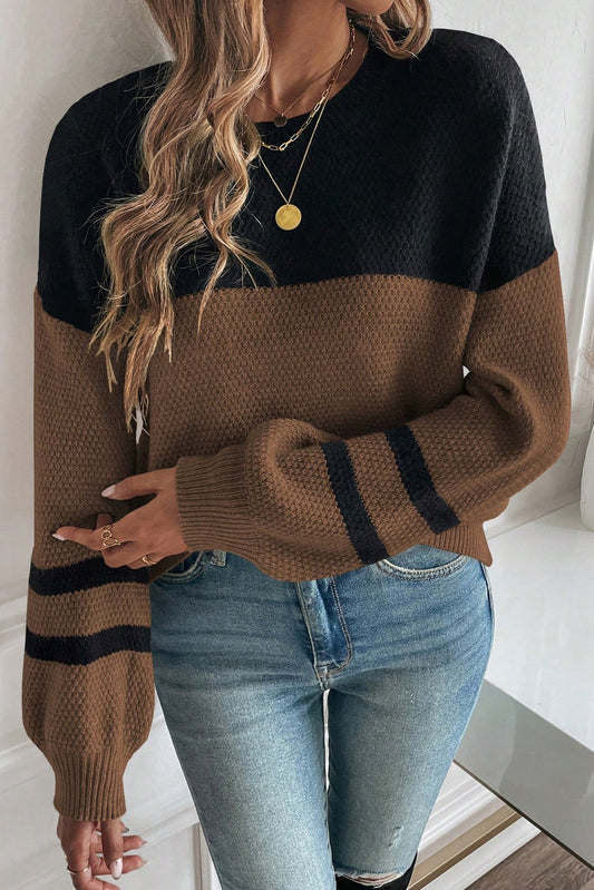 PREORDER BROWN COLORBLOCK KNIT STRIPE SLEEVE SWEATER